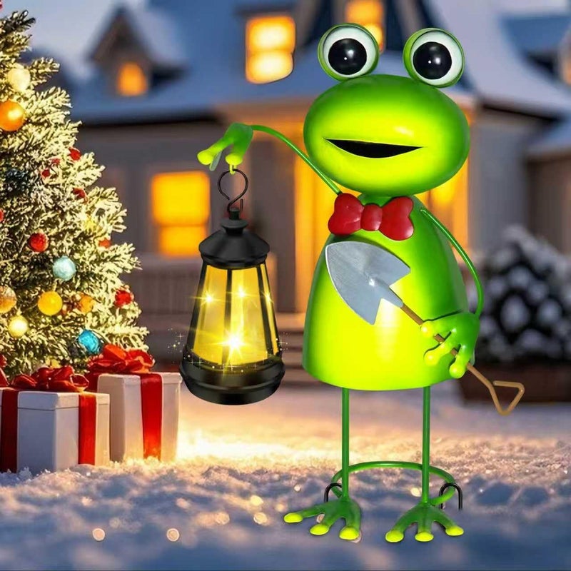EDOF Solar Garden Lights Frog Statue with Solar Lantern Lights,13.78in Tall Frog Decor Fairy Accessories,Birthday Gifts for Women Mom Grandma,Big Metal Decorative Stakes for Home decor,Patio,Porch,Yard Art - Image 2